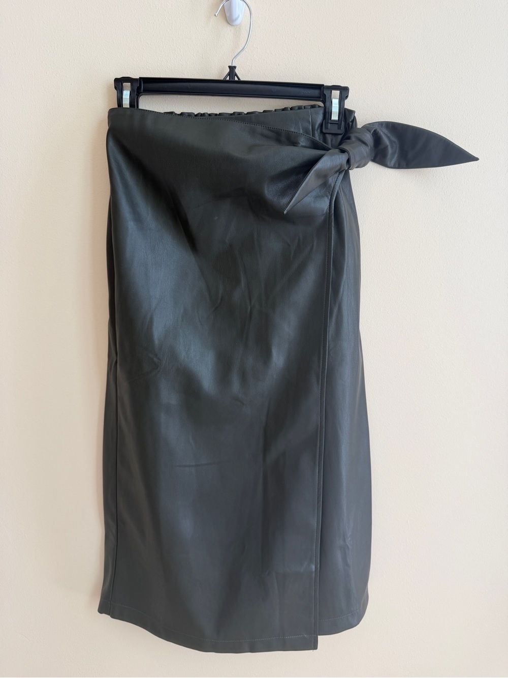 NWT Anthropologie Current Air Faux Leather Wrap Midi Skirt Holly Green XS